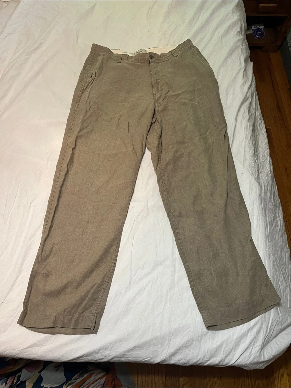 Men's Linen Straight-Leg Pants in Taupe